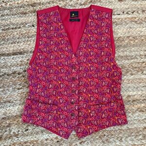 Vintage Liz Sport Medium Red Quilted Paisley Vest Waistcoat Top